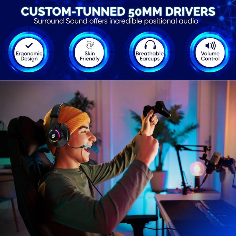 HP Gaming Headset with Microphone Wired over Ear Gaming Headphones with Mic for PS4 PS5 Xbox One Nintendo Switch PC Laptop Gamer Headset 3.5Mm Jack with Noise Cancelling and Led Light