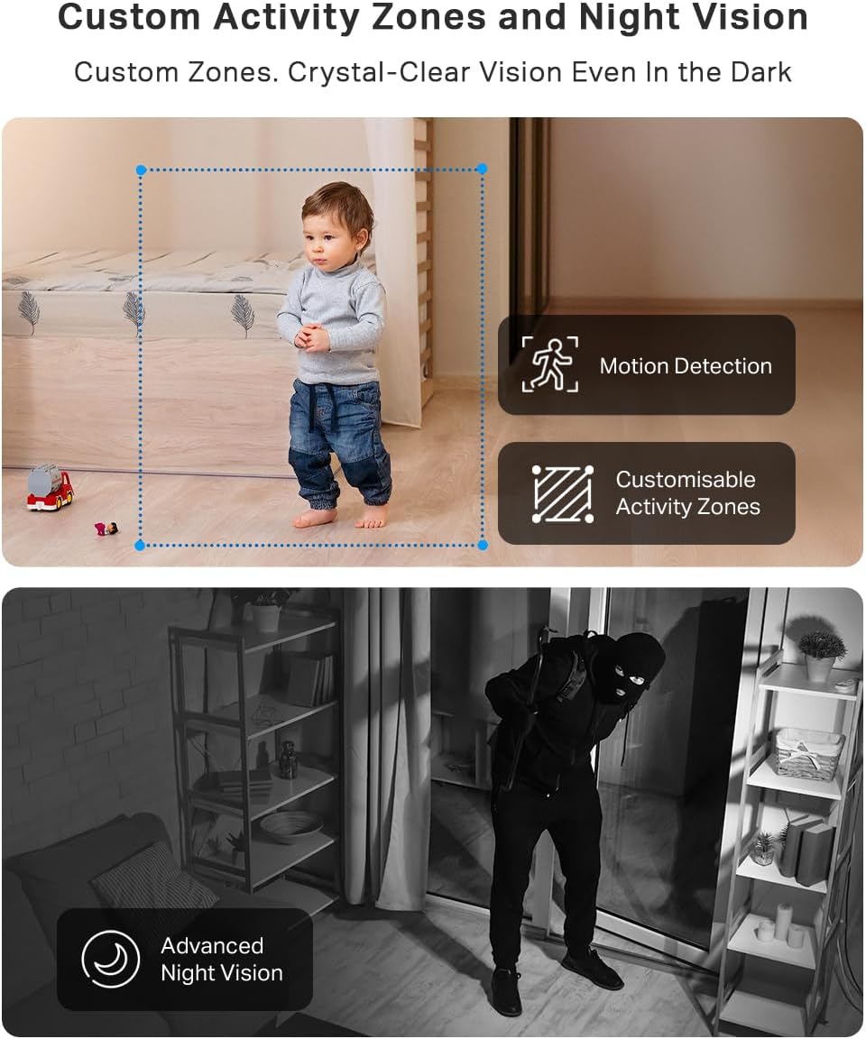 C210 2K 3MP Pan/Tilt Indoor Camera House Security Camera, Wifi Camera, No Monthly Fee, AI Detection, Dog Puppy Camera, Baby Camera Monitor, 360° View, Night Vision, Works with Alexa & Google