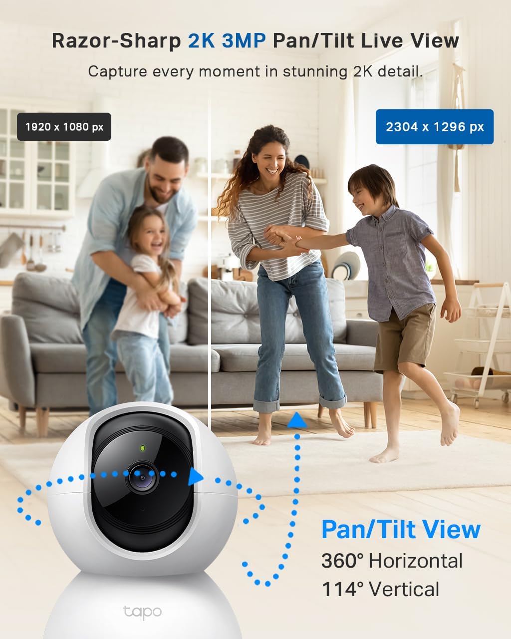C210 2K 3MP Pan/Tilt Indoor Camera House Security Camera, Wifi Camera, No Monthly Fee, AI Detection, Dog Puppy Camera, Baby Camera Monitor, 360° View, Night Vision, Works with Alexa & Google