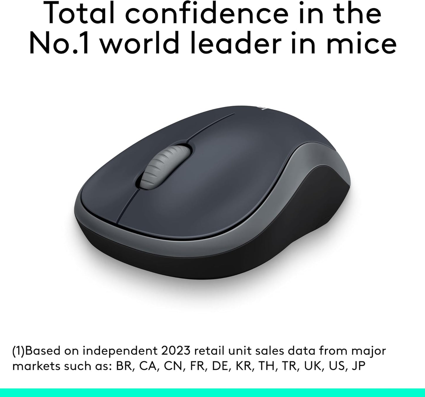 M185 Wireless Mouse, 2.4Ghz with USB Mini Receiver, 12-Month Battery Life, 1000 DPI Optical Tracking, Ambidextrous, Compatible with PC, Mac, Laptop - Grey