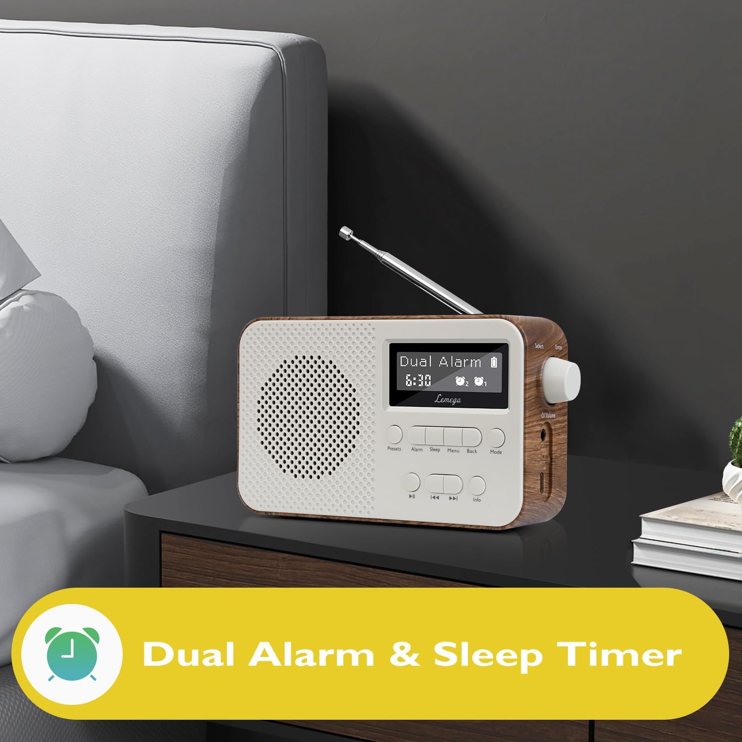 DAB Radio with Bluetooth | Digital Radios Mains and Battery | Rechargeable Battery 15HR Playback | Dual Alarm Clock | FM Radio,40 Presets,Headphone Jack | Bluetooth 5.3 I  Pr2-Max Walnut