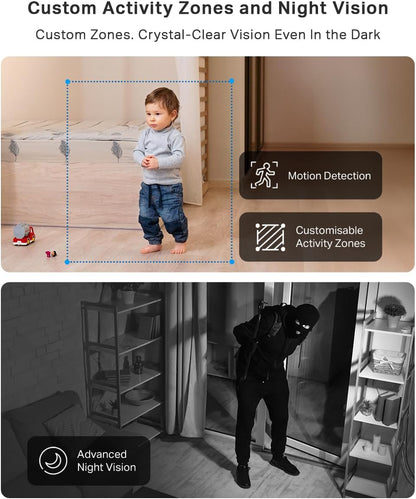 C210 2K 3MP Pan/Tilt Indoor Camera House Security Camera, Wifi Camera, No Monthly Fee, AI Detection, Dog Puppy Camera, Baby Camera Monitor, 360° View, Night Vision, Works with Alexa & Google