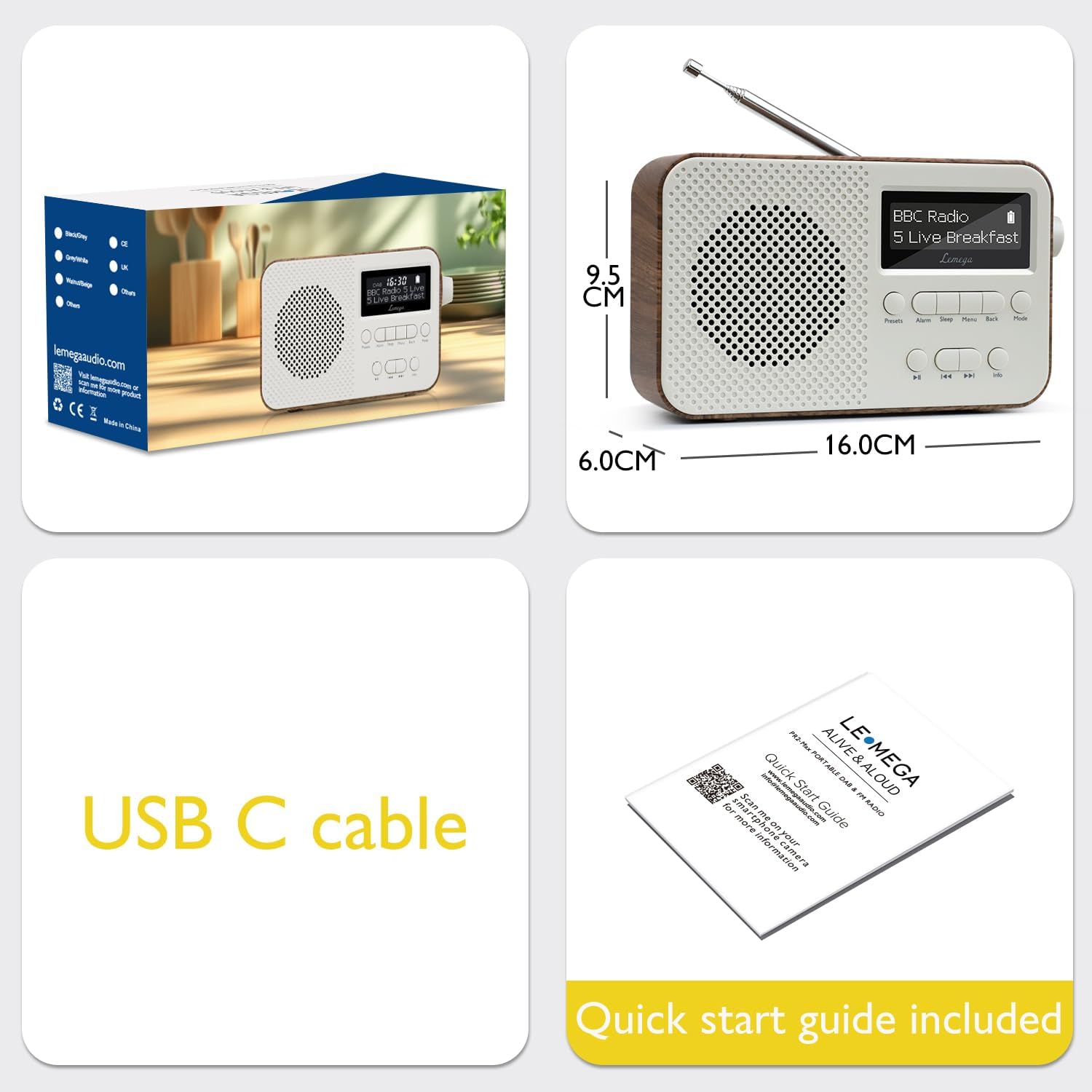 DAB Radio with Bluetooth | Digital Radios Mains and Battery | Rechargeable Battery 15HR Playback | Dual Alarm Clock | FM Radio,40 Presets,Headphone Jack | Bluetooth 5.3 I  Pr2-Max Walnut
