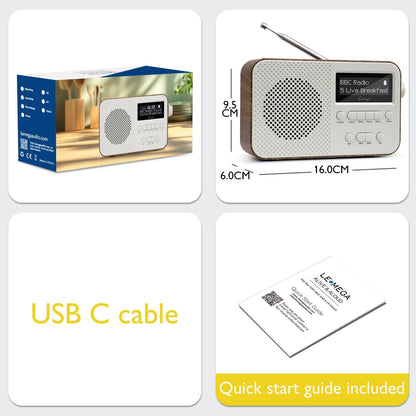 DAB Radio with Bluetooth | Digital Radios Mains and Battery | Rechargeable Battery 15HR Playback | Dual Alarm Clock | FM Radio,40 Presets,Headphone Jack | Bluetooth 5.3 I  Pr2-Max Walnut