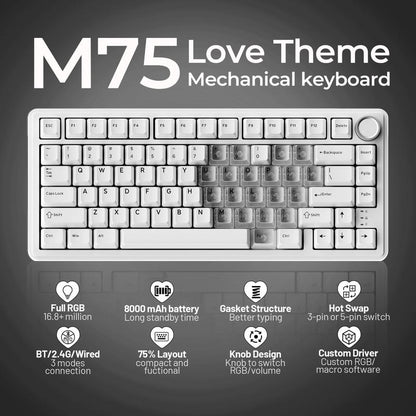 XVX M75 Lumina Tri-Mode 75% Mechanical Wireless Keyboard with Knob