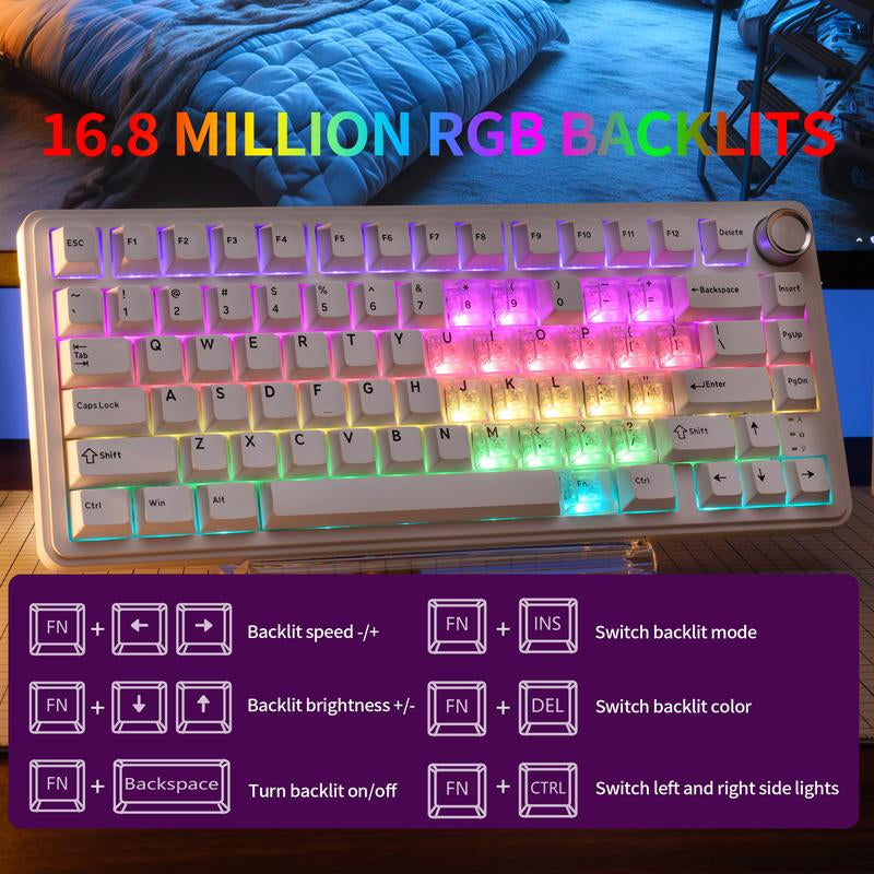 XVX M75 Lumina Tri-Mode 75% Mechanical Wireless Keyboard with Knob