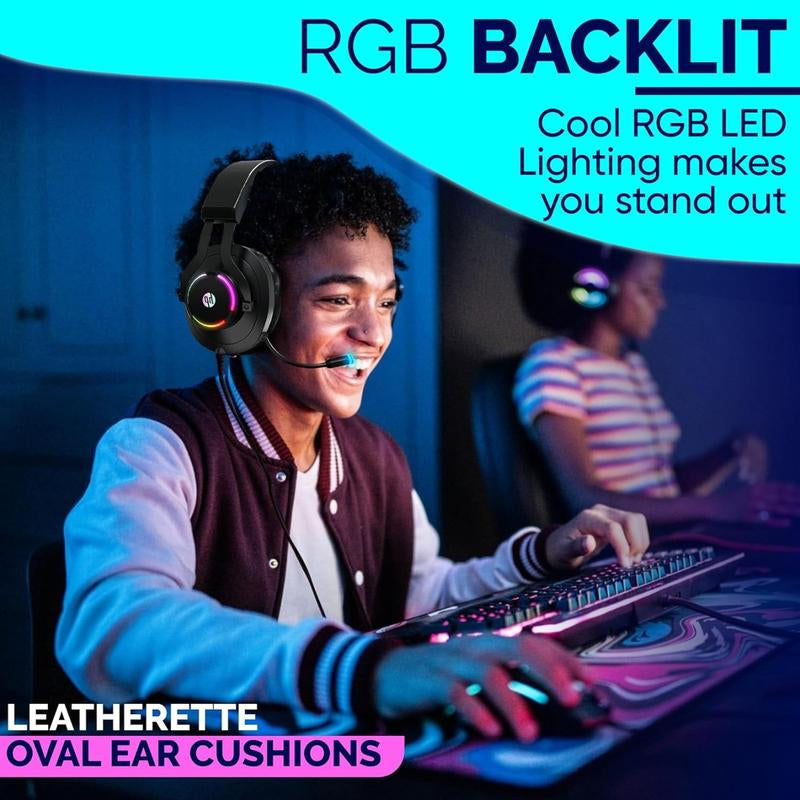 HP Gaming Headset with Microphone Wired over Ear Gaming Headphones with Mic for PS4 PS5 Xbox One Nintendo Switch PC Laptop Gamer Headset 3.5Mm Jack with Noise Cancelling and Led Light
