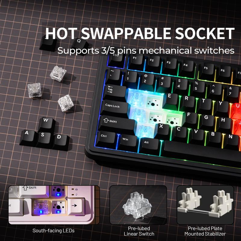 XVX M75 Lumina Tri-Mode 75% Mechanical Wireless Keyboard with Knob