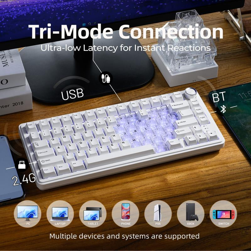 XVX M75 Lumina Tri-Mode 75% Mechanical Wireless Keyboard with Knob