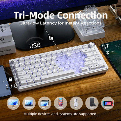 XVX M75 Lumina Tri-Mode 75% Mechanical Wireless Keyboard with Knob
